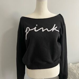 PINK Victoria's Secret Black Off-the-Shoulder Logo Sweatshirt